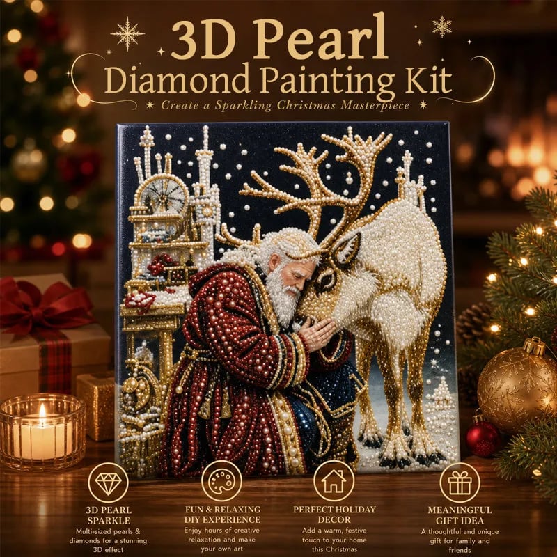 🎅🎄 Premium 3D Pearl Christmas Reindeer Diamond Painting Art Kit