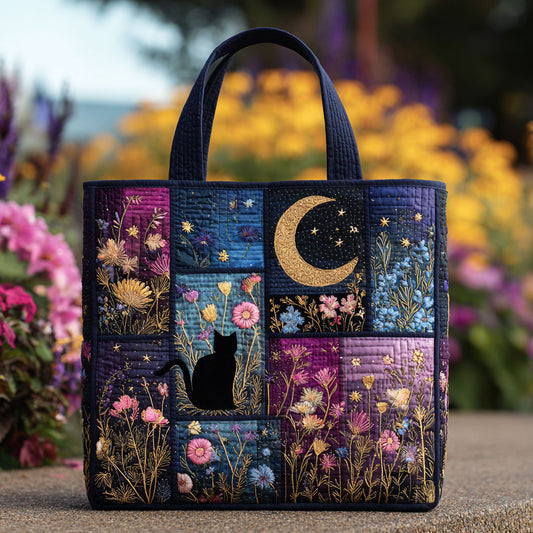Floral Cat Night CW1002001CL Quilted Tote Bag
