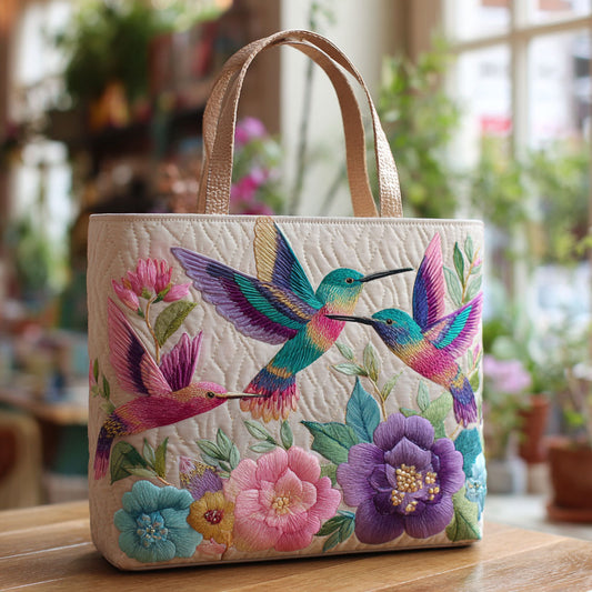 Hummingbird Flower Garden CW2702001CL Quilted Tote Bag