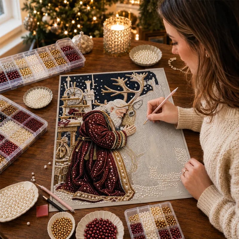 🎅🎄 Premium 3D Pearl Christmas Reindeer Diamond Painting Art Kit