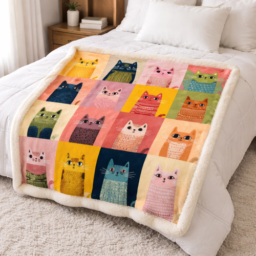 Colorful Cats XR2101007CL Faux Fur Throw Blanket