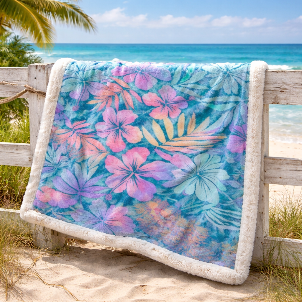 Neon Hibicus XR2101009CL Faux Fur Throw Blanket