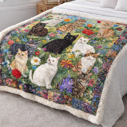 Floral Cats In Garden XR2101003CL Faux Fur Throw Blanket