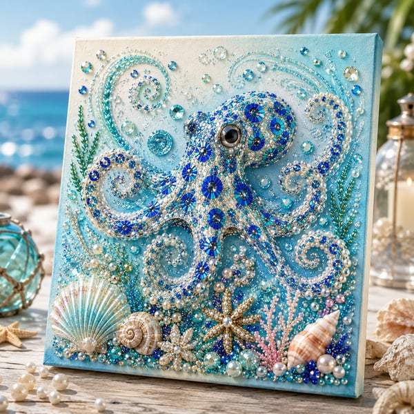 🔥 Last Day Big Sale - 🌊✨ Ocean Theme Pearl Art DIY Kit – Relaxing DIY Craft to Create Stunning Coastal Artwork