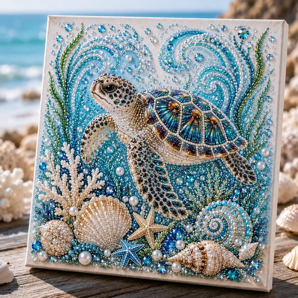 🔥 Last Day Big Sale - 🌊✨ Ocean Theme Pearl Art DIY Kit – Relaxing DIY Craft to Create Stunning Coastal Artwork