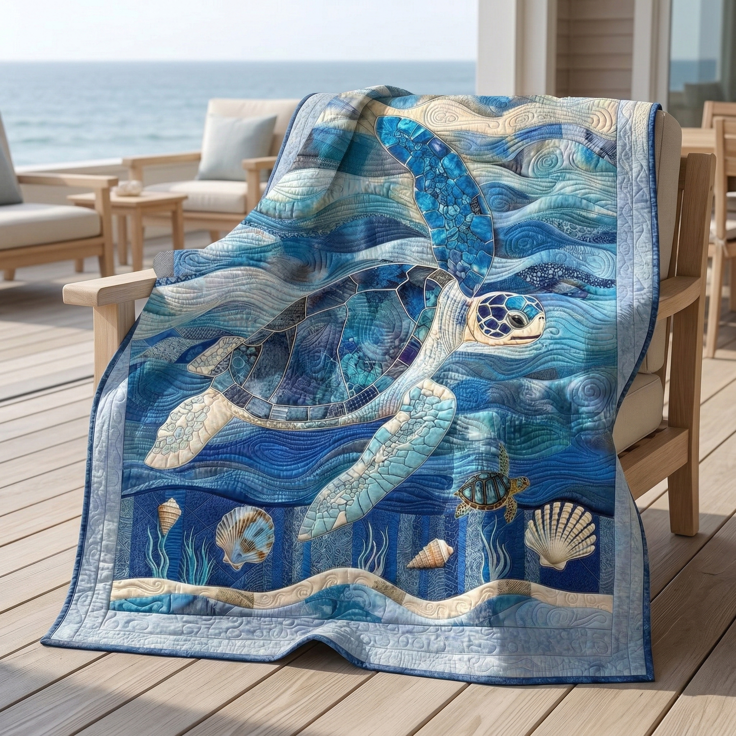 Blue Sea Turtle XR0903001CL Quilt Blanket