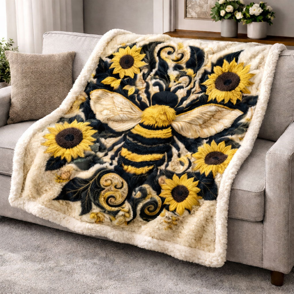 Sunflower Bee KL3001004CL Faux Fur Throw Blanket