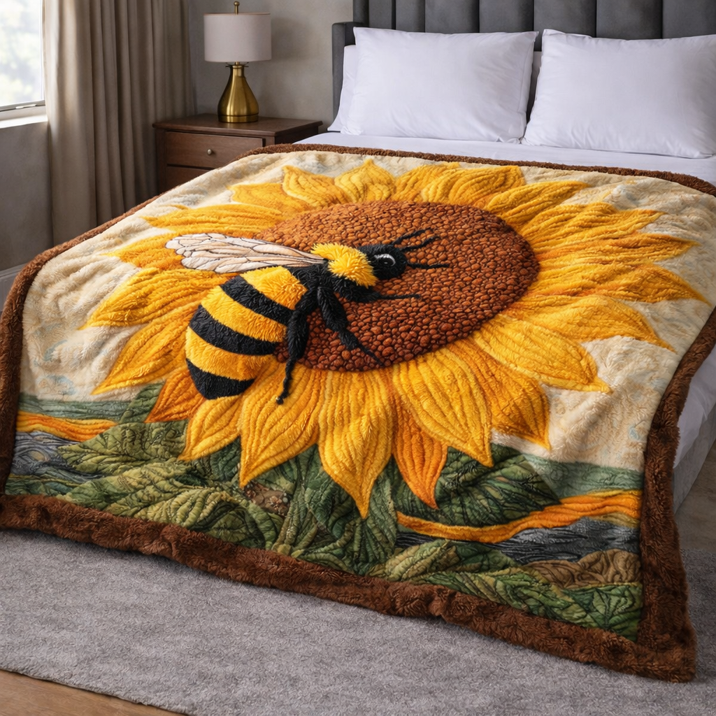 Sunflower Bee QA2101001CL Faux Fur Throw Blanket