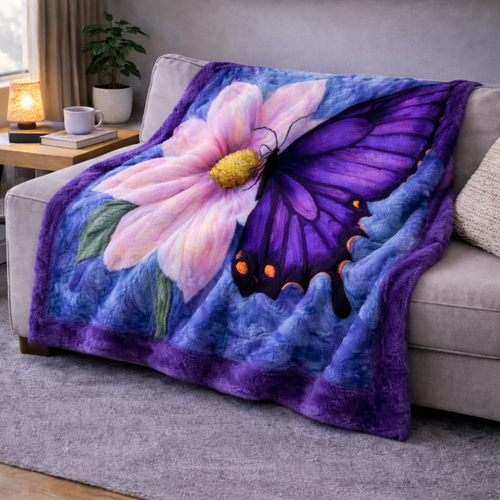 Violet Butterfly QA2101008CL Faux Fur Throw Blanket