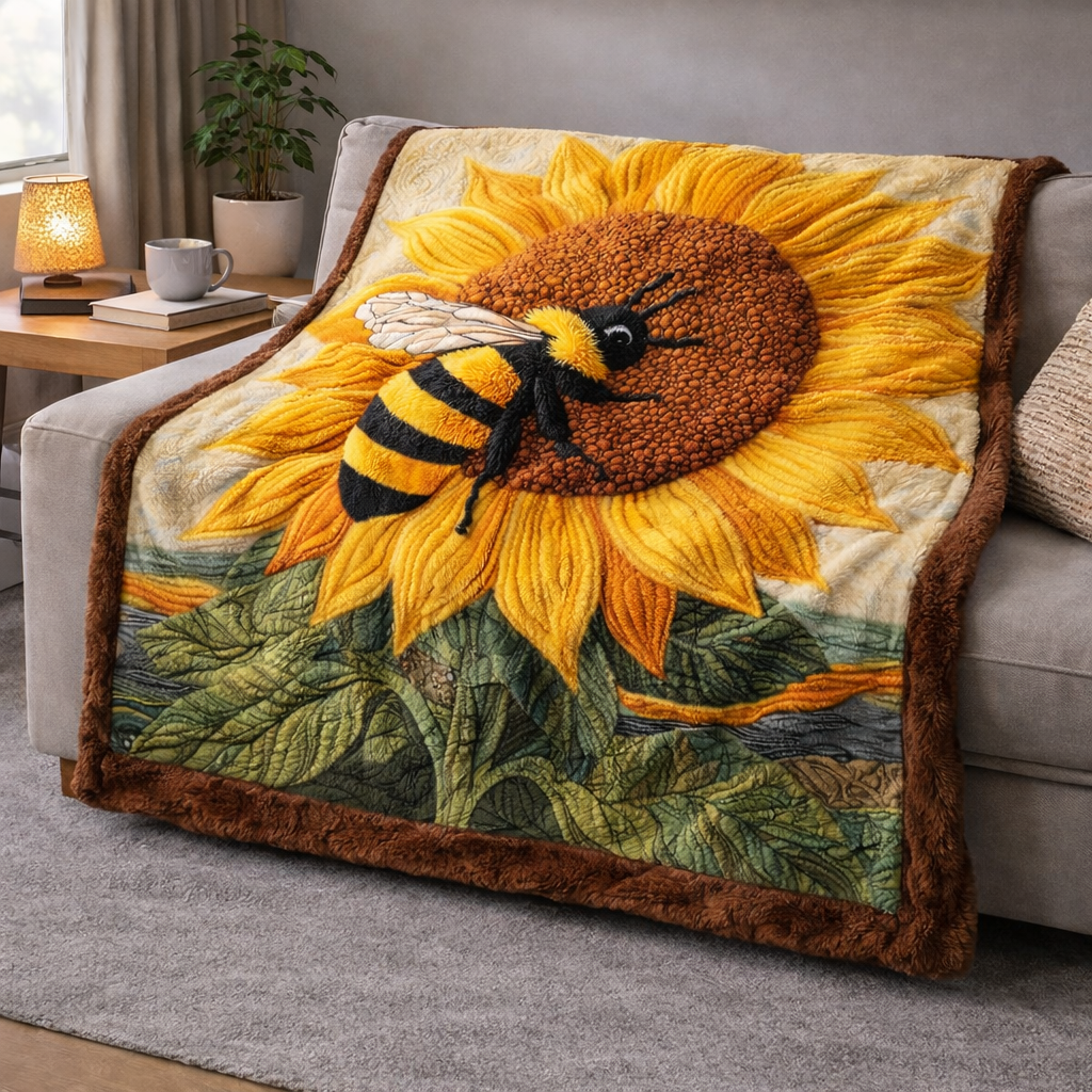 Sunflower Bee QA2101001CL Faux Fur Throw Blanket