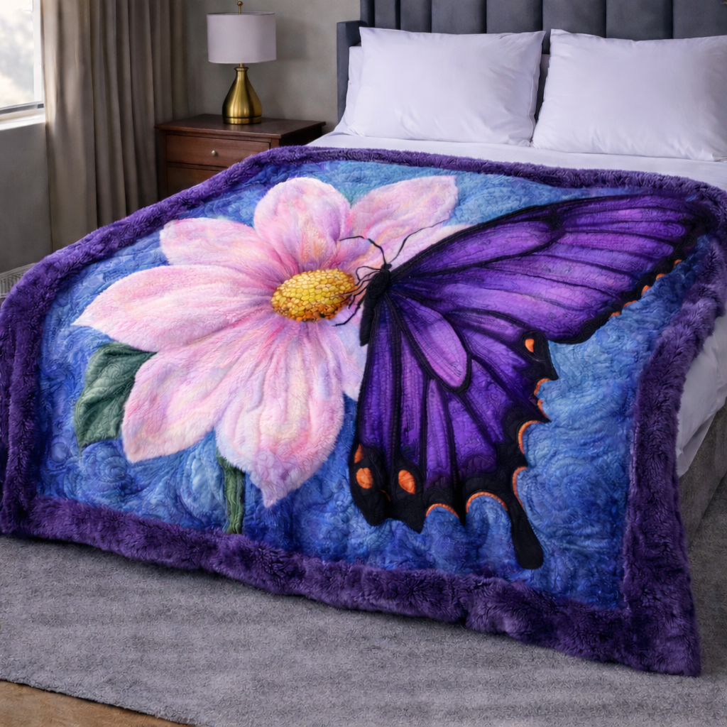 Violet Butterfly QA2101008CL Faux Fur Throw Blanket