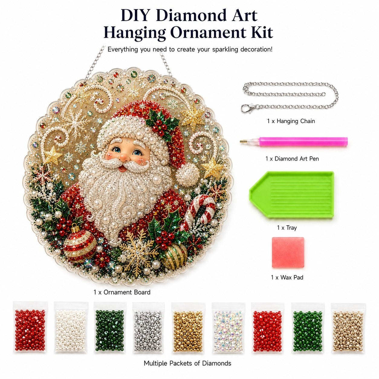 🔥Limited time 70% OFF - 🎅✨Christmas Pearl Diamond Art Hanging Ornament Kit - Sparkling DIY Window Ornament