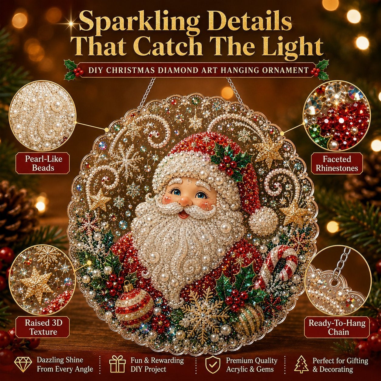 🔥Limited time 70% OFF - 🎅✨Christmas Pearl Diamond Art Hanging Ornament Kit - Sparkling DIY Window Ornament