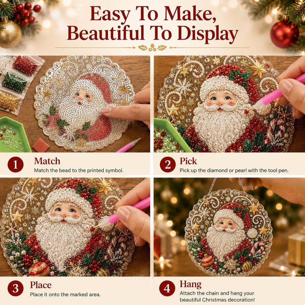 🔥Limited time 70% OFF - 🎅✨Christmas Pearl Diamond Art Hanging Ornament Kit - Sparkling DIY Window Ornament